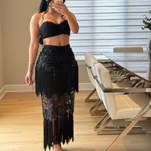 Elegant Black Crochet Fringe Skirt